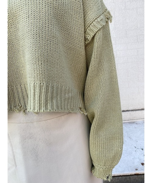 LiSeek（リシーク）の「【LiSeeK】ダメージリブ短丈ニットTOP（ニット/セーター・レディース・オリーブ/ベージュ/アイボリー/ブラック・FREE）」の9枚目の写真