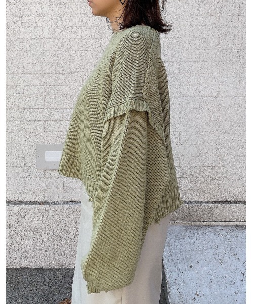 LiSeek（リシーク）の「【LiSeeK】ダメージリブ短丈ニットTOP（ニット/セーター・レディース・オリーブ/ベージュ/アイボリー/ブラック・FREE）」の14枚目の写真