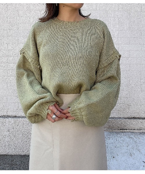 LiSeek（リシーク）の「【LiSeeK】ダメージリブ短丈ニットTOP（ニット/セーター・レディース・オリーブ/ベージュ/アイボリー/ブラック・FREE）」の15枚目の写真