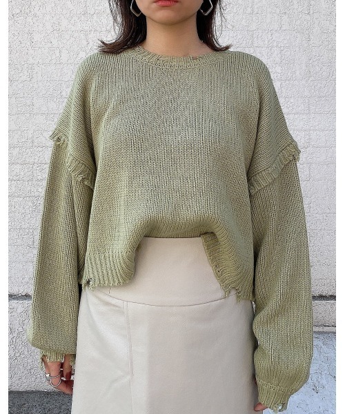 LiSeek（リシーク）の「【LiSeeK】ダメージリブ短丈ニットTOP（ニット/セーター・レディース・オリーブ/ベージュ/アイボリー/ブラック・FREE）」の16枚目の写真