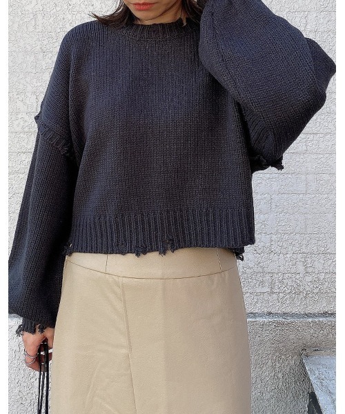 LiSeek（リシーク）の「【LiSeeK】ダメージリブ短丈ニットTOP（ニット/セーター・レディース・オリーブ/ベージュ/アイボリー/ブラック・FREE）」の20枚目の写真