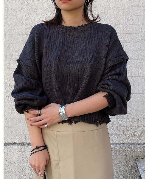 LiSeek（リシーク）の「【LiSeeK】ダメージリブ短丈ニットTOP（ニット/セーター・レディース・オリーブ/ベージュ/アイボリー/ブラック・FREE）」の19枚目の写真