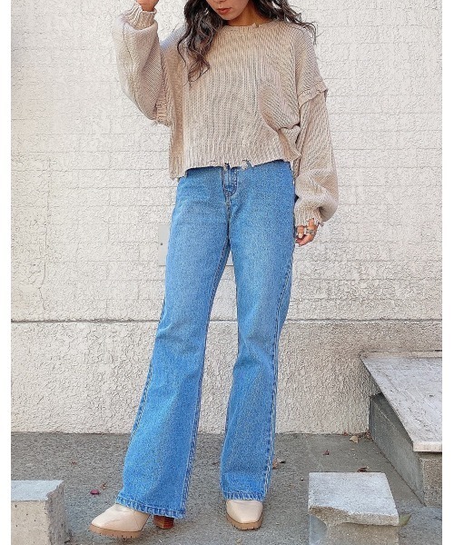 LiSeek（リシーク）の「【LiSeeK】ダメージリブ短丈ニットTOP（ニット/セーター・レディース・オリーブ/ベージュ/アイボリー/ブラック・FREE）」の18枚目の写真