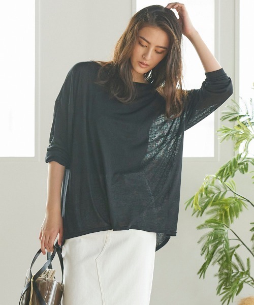 LIPSTAR（リップスター）の「【セット商品】シアープルオーバー＆キャミソール（Tシャツ/カットソー・レディース・オフホワイト/ブラック/ブルー・M）」の3枚目の写真