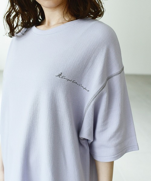 KANGOL EXTRA COMFORT(カンゴールエクストラコンフォート)の「バイカラーステッチ オーバーサイズ半袖Tシャツ(Tシャツ/カットソー・レディース・ライラック/ライトグリーン/オフホワイト/ブラック・LL/M/L)」の4枚目の写真