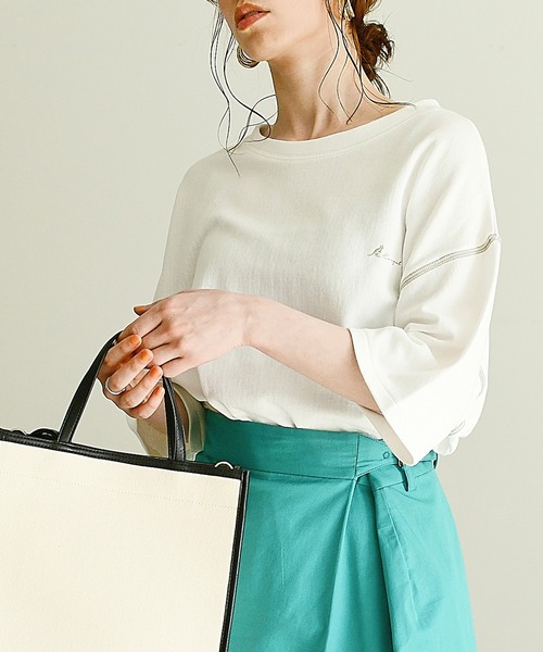 KANGOL EXTRA COMFORT(カンゴールエクストラコンフォート)の「バイカラーステッチ オーバーサイズ半袖Tシャツ(Tシャツ/カットソー・レディース・ライラック/ライトグリーン/オフホワイト/ブラック・LL/M/L)」の1枚目の写真