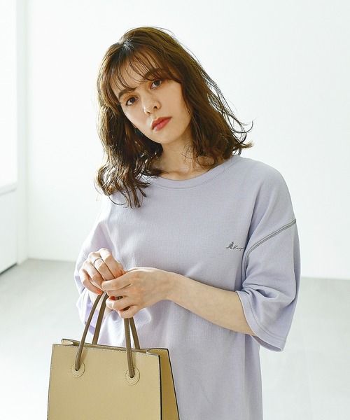 KANGOL EXTRA COMFORT(カンゴールエクストラコンフォート)の「バイカラーステッチ オーバーサイズ半袖Tシャツ(Tシャツ/カットソー・レディース・ライラック/ライトグリーン/オフホワイト/ブラック・LL/M/L)」の7枚目の写真