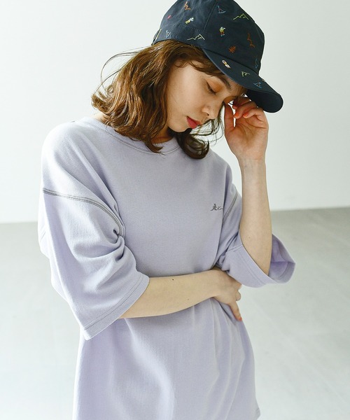 KANGOL EXTRA COMFORT(カンゴールエクストラコンフォート)の「バイカラーステッチ オーバーサイズ半袖Tシャツ(Tシャツ/カットソー・レディース・ライラック/ライトグリーン/オフホワイト/ブラック・LL/M/L)」の11枚目の写真