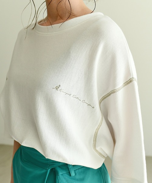 KANGOL EXTRA COMFORT(カンゴールエクストラコンフォート)の「バイカラーステッチ オーバーサイズ半袖Tシャツ(Tシャツ/カットソー・レディース・ライラック/ライトグリーン/オフホワイト/ブラック・LL/M/L)」の10枚目の写真