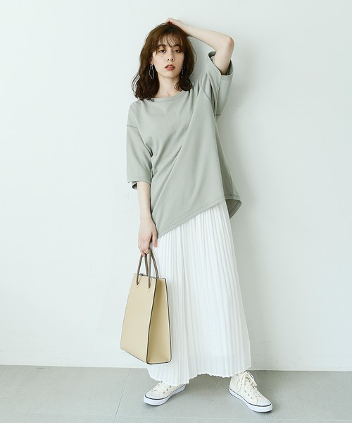 KANGOL EXTRA COMFORT(カンゴールエクストラコンフォート)の「バイカラーステッチ オーバーサイズ半袖Tシャツ(Tシャツ/カットソー・レディース・ライラック/ライトグリーン/オフホワイト/ブラック・LL/M/L)」の20枚目の写真