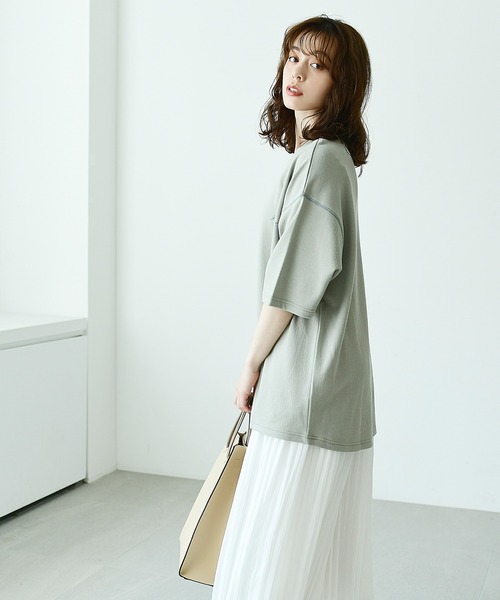 KANGOL EXTRA COMFORT(カンゴールエクストラコンフォート)の「バイカラーステッチ オーバーサイズ半袖Tシャツ(Tシャツ/カットソー・レディース・ライラック/ライトグリーン/オフホワイト/ブラック・LL/M/L)」の13枚目の写真