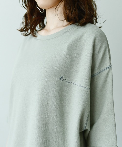 KANGOL EXTRA COMFORT(カンゴールエクストラコンフォート)の「バイカラーステッチ オーバーサイズ半袖Tシャツ(Tシャツ/カットソー・レディース・ライラック/ライトグリーン/オフホワイト/ブラック・LL/M/L)」の12枚目の写真