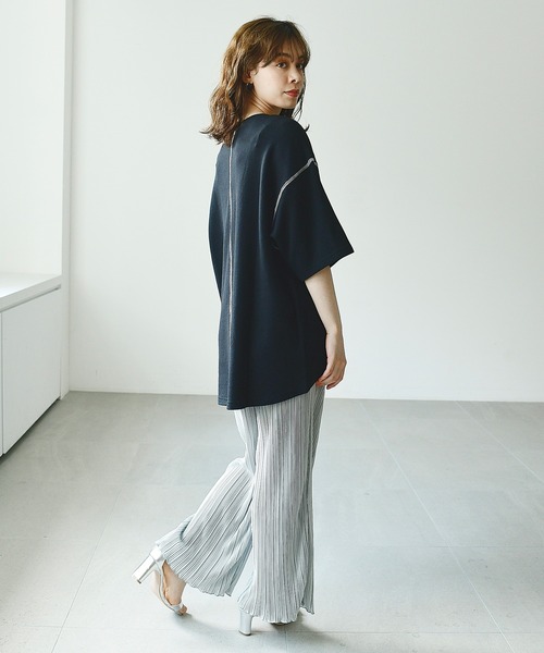 KANGOL EXTRA COMFORT(カンゴールエクストラコンフォート)の「バイカラーステッチ オーバーサイズ半袖Tシャツ(Tシャツ/カットソー・レディース・ライラック/ライトグリーン/オフホワイト/ブラック・LL/M/L)」の6枚目の写真