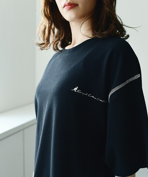 KANGOL EXTRA COMFORT(カンゴールエクストラコンフォート)の「バイカラーステッチ オーバーサイズ半袖Tシャツ(Tシャツ/カットソー・レディース・ライラック/ライトグリーン/オフホワイト/ブラック・LL/M/L)」の16枚目の写真