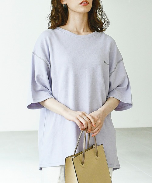 KANGOL EXTRA COMFORT(カンゴールエクストラコンフォート)の「バイカラーステッチ オーバーサイズ半袖Tシャツ(Tシャツ/カットソー・レディース・ライラック/ライトグリーン/オフホワイト/ブラック・LL/M/L)」の22枚目の写真