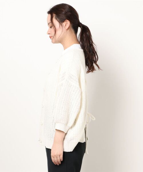 ehka sopo（エヘカソポ）の「バックレースアップクルーカーデ（カーディガン/ボレロ・レディース・モカ/ネイビー/オフホワイト・ﾌﾘ-）」の5枚目の写真