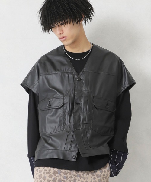 no.(ナンバー)の「【no.】2ND ECO-LEATHER VEST(ベスト・メンズ・ベージュ/ブラック・1)」の2枚目の写真