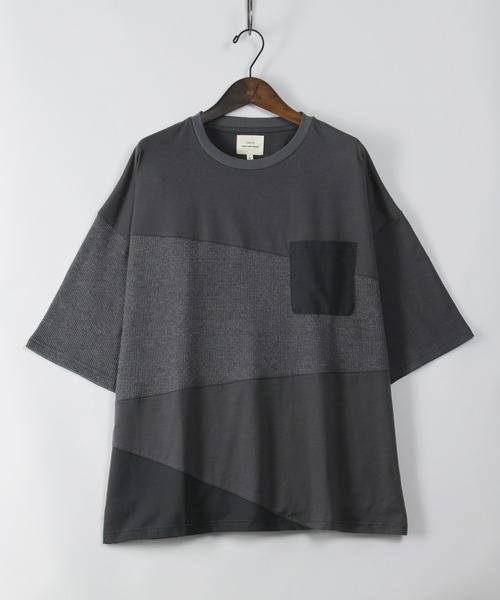 make a ray!(メイク ア レイ!)の「ビッグシルエット 切替えポケットTシャツ/ストレッチカット(Tシャツ/カットソー・メンズ・チャコールグレー/ライトグリーン/ホワイト・M/XL/L)」の3枚目の写真
