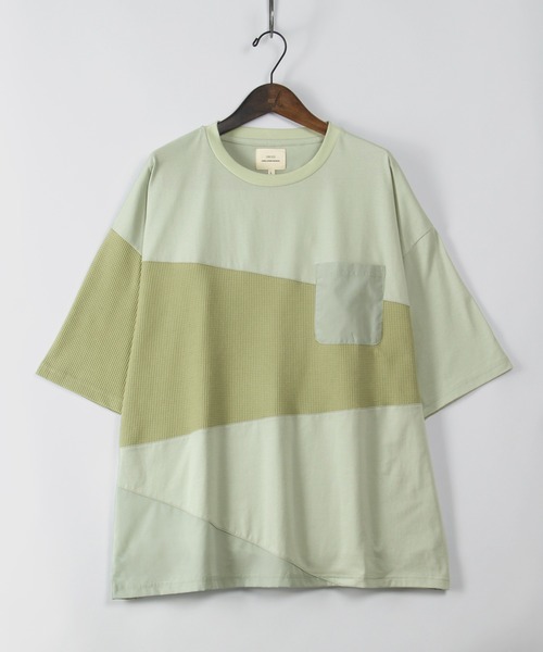 make a ray!(メイク ア レイ!)の「ビッグシルエット 切替えポケットTシャツ/ストレッチカット(Tシャツ/カットソー・メンズ・チャコールグレー/ライトグリーン/ホワイト・M/XL/L)」の1枚目の写真