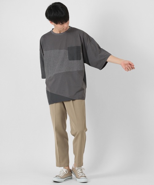 make a ray!(メイク ア レイ!)の「ビッグシルエット 切替えポケットTシャツ/ストレッチカット(Tシャツ/カットソー・メンズ・チャコールグレー/ライトグリーン/ホワイト・M/XL/L)」の11枚目の写真