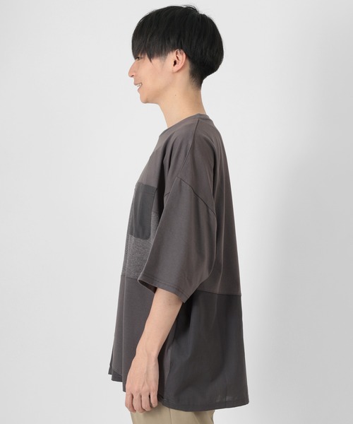 make a ray!(メイク ア レイ!)の「ビッグシルエット 切替えポケットTシャツ/ストレッチカット(Tシャツ/カットソー・メンズ・チャコールグレー/ライトグリーン/ホワイト・M/XL/L)」の4枚目の写真