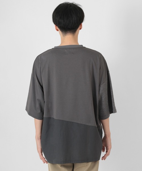 make a ray!(メイク ア レイ!)の「ビッグシルエット 切替えポケットTシャツ/ストレッチカット(Tシャツ/カットソー・メンズ・チャコールグレー/ライトグリーン/ホワイト・M/XL/L)」の5枚目の写真