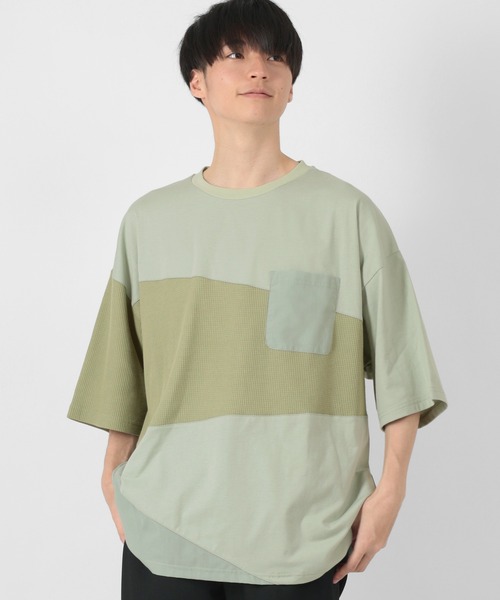 make a ray!(メイク ア レイ!)の「ビッグシルエット 切替えポケットTシャツ/ストレッチカット(Tシャツ/カットソー・メンズ・チャコールグレー/ライトグリーン/ホワイト・M/XL/L)」の15枚目の写真