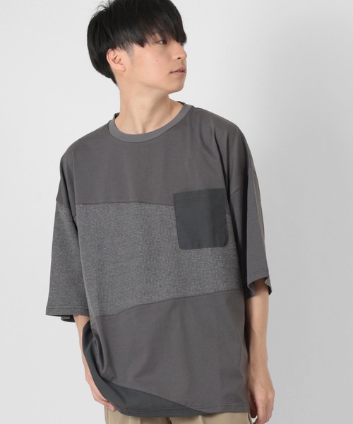 make a ray!(メイク ア レイ!)の「ビッグシルエット 切替えポケットTシャツ/ストレッチカット(Tシャツ/カットソー・メンズ・チャコールグレー/ライトグリーン/ホワイト・M/XL/L)」の14枚目の写真