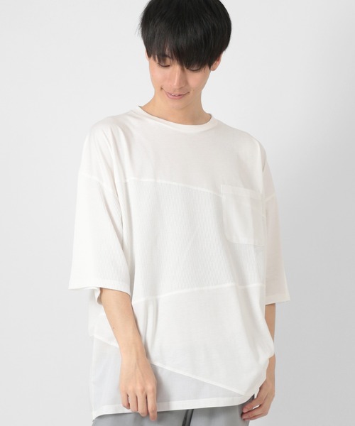 make a ray!(メイク ア レイ!)の「ビッグシルエット 切替えポケットTシャツ/ストレッチカット(Tシャツ/カットソー・メンズ・チャコールグレー/ライトグリーン/ホワイト・M/XL/L)」の13枚目の写真