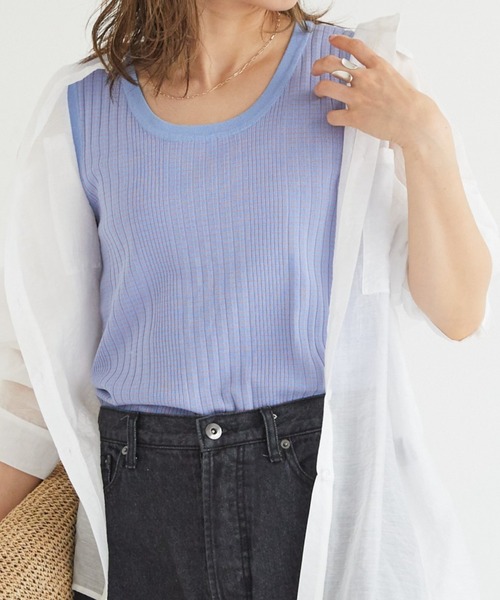 Doux archives（ドゥアルシーヴ）の「ボーダーニットタンク（タンクトップ・レディース・ブラウン/オレンジ/ブルー・MEDIUM）」の2枚目の写真