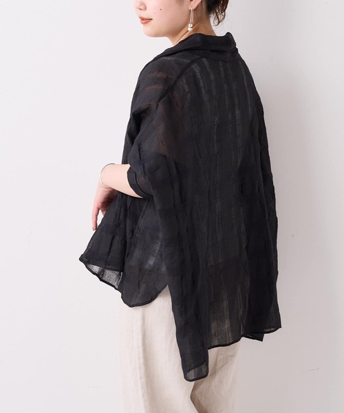 BEARDSLEY（ビアズリー）の「シャドーチェックストールハオリ（シャツ/ブラウス・レディース・ホワイト/ブラック・FREE）」の2枚目の写真