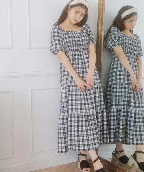 ワンピースチェック柄シャーリングティアード ワンピース ワンピース Ingni イング のファッション