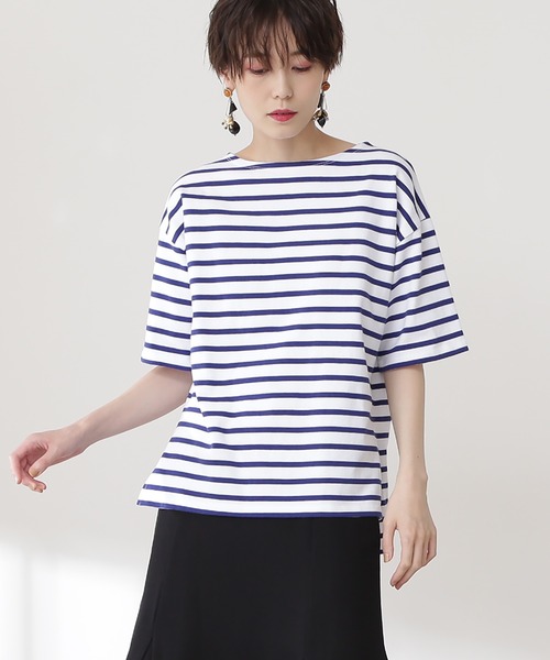 N.(N. Natural Beauty Basic)(エヌエヌナチュラルビューティーベーシック)の「◆スリットボーダーTシャツ(Tシャツ/カットソー・レディース・ブラック系その他/ブラウン系その他/ブルー系その他・MEDIUM)」の3枚目の写真