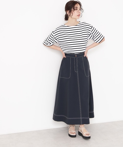 N.(N. Natural Beauty Basic)(エヌエヌナチュラルビューティーベーシック)の「◆スリットボーダーTシャツ(Tシャツ/カットソー・レディース・ブラック系その他/ブラウン系その他/ブルー系その他・MEDIUM)」の4枚目の写真