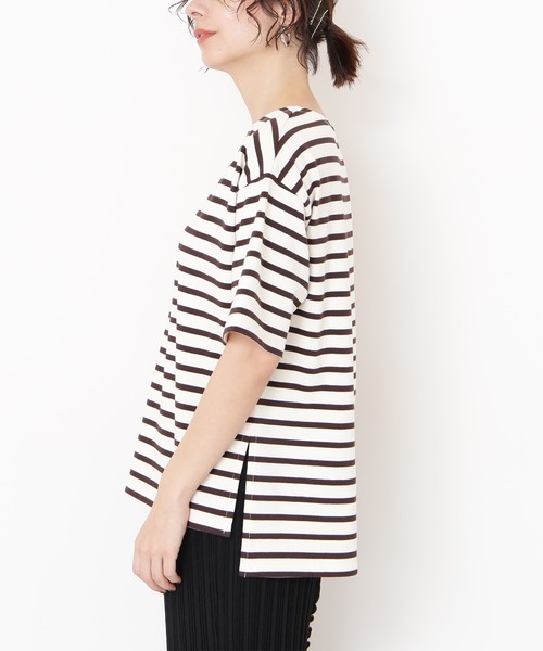 N.(N. Natural Beauty Basic)(エヌエヌナチュラルビューティーベーシック)の「◆スリットボーダーTシャツ(Tシャツ/カットソー・レディース・ブラック系その他/ブラウン系その他/ブルー系その他・MEDIUM)」の10枚目の写真