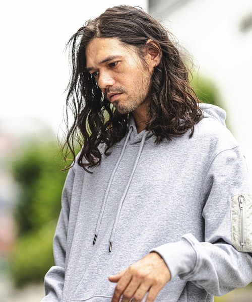 CAMBIO（カンビオ）の「mpa2663-Sleeve Pocket Back Brushed Over size Pull Parka パーカー（パーカー・メンズ・ブラック/グレー/ホワイト・M/L/S）」の6枚目の写真