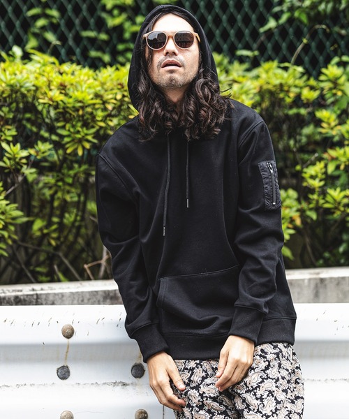 CAMBIO（カンビオ）の「mpa2663-Sleeve Pocket Back Brushed Over size Pull Parka パーカー（パーカー・メンズ・ブラック/グレー/ホワイト・M/L/S）」の7枚目の写真