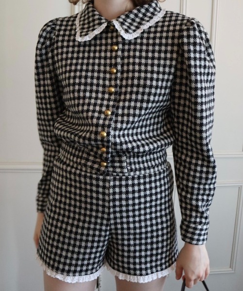 epine（エピヌ）の「lace collar e button check knit cardigan（カーディガン/ボレロ・レディース・ブラック系その他・FREE）」の14枚目の写真