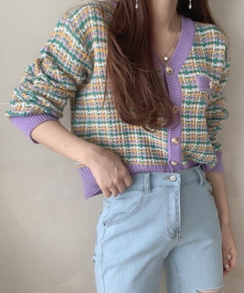 ABITOKYO(アビトーキョー)の「Vネックチェック柄カーディガン(カーディガン/ボレロ・レディース・ブラック系その他/パープル系その他/ピンク系その他・FREE)」の22枚目の写真