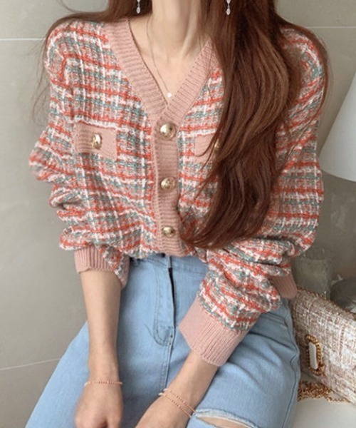 ABITOKYO(アビトーキョー)の「Vネックチェック柄カーディガン(カーディガン/ボレロ・レディース・ブラック系その他/パープル系その他/ピンク系その他・FREE)」の16枚目の写真