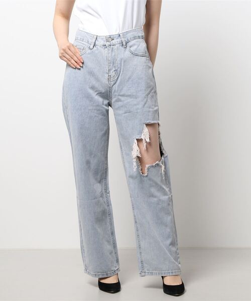 FIG&VIPER（フィグアンドバイパー）の「クラッシュデニムストレートPT（デニムパンツ・レディース・ライトブルー・SMALL/MEDIUM）」の8枚目の写真