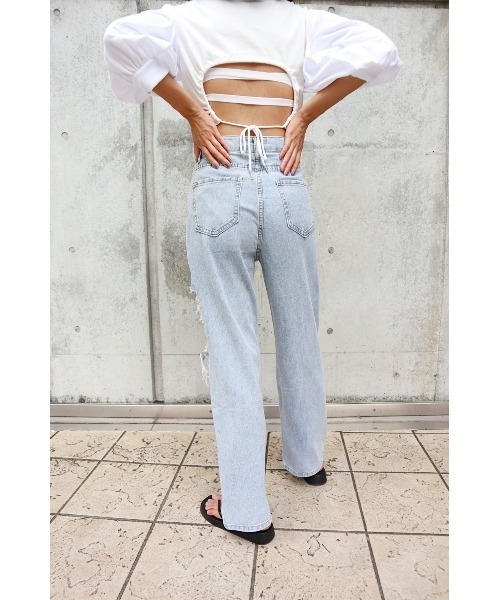 FIG&VIPER（フィグアンドバイパー）の「クラッシュデニムストレートPT（デニムパンツ・レディース・ライトブルー・SMALL/MEDIUM）」の5枚目の写真