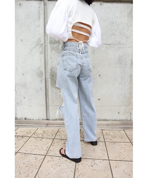 FIG&VIPER（フィグアンドバイパー）の「クラッシュデニムストレートPT（デニムパンツ・レディース・ライトブルー・SMALL/MEDIUM）」の6枚目の写真