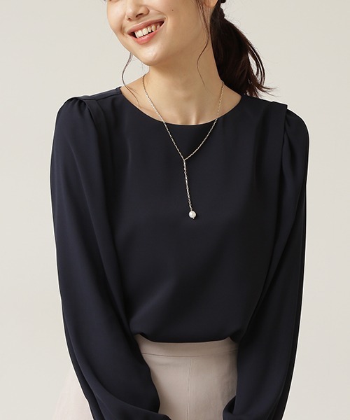 NATURAL BEAUTY BASIC（ナチュラルビューティーベーシック）の「ジョーゼットスリーブブラウス/0171210904（シャツ/ブラウス・レディース・ネイビー/ピンク/オフホワイト・MEDIUM/SMALL/LARGE）」の2枚目の写真