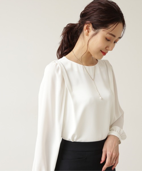 NATURAL BEAUTY BASIC（ナチュラルビューティーベーシック）の「ジョーゼットスリーブブラウス/0171210904（シャツ/ブラウス・レディース・ネイビー/ピンク/オフホワイト・MEDIUM/SMALL/LARGE）」の4枚目の写真