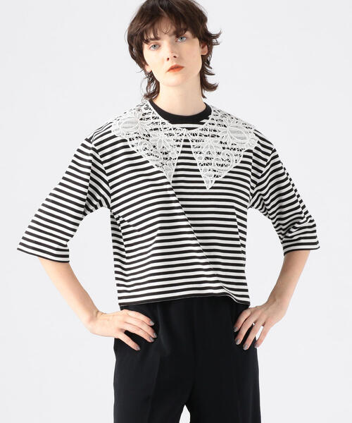 TOMORROWLAND （トゥモローランド）の「コットンジャージー レースカラープルオーバー（Tシャツ/カットソー・レディース・ホワイト/ブラック/ブラック系その他・S）」の3枚目の写真