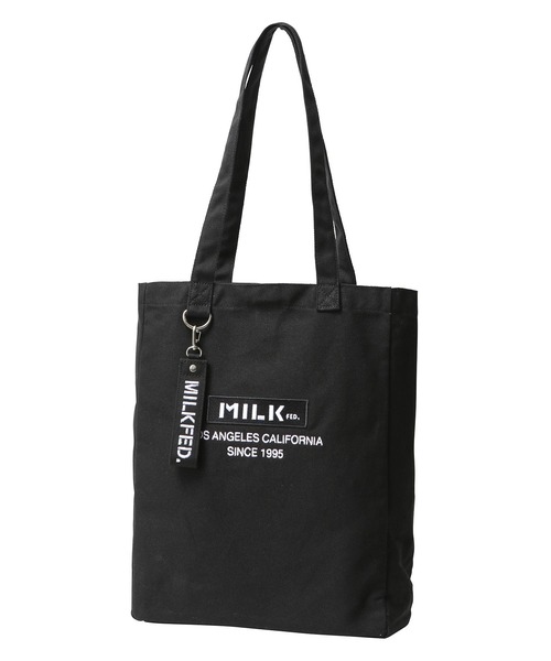 MILKFED.(ミルクフェド)の「BAR AND UNDERLOGO SQUARE TOTE BAG/キャンバス トートバッグ(トートバッグ・レディース・ホワイト/ブラック/ベージュ/パープル/レッド/ピンク/A・ONE SIZE)」の2枚目の写真