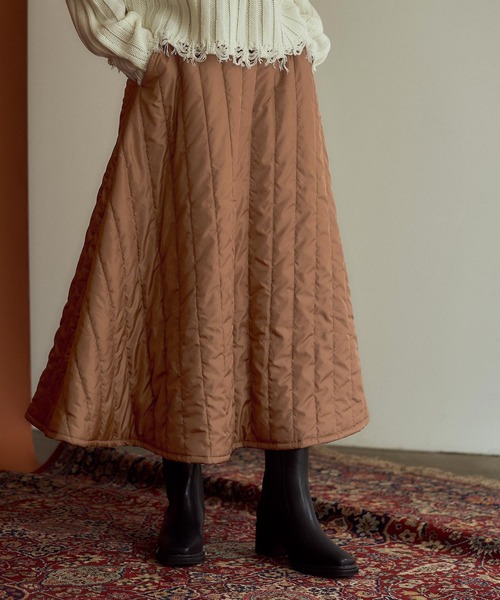 titivate（ティティベイト）の「ｷﾙﾃｨﾝｸﾞﾌﾚｱﾛﾝｸﾞｽｶｰﾄ（スカート・レディース・カーキ/ホワイト系その他/キャメル・L/M/S）」の3枚目の写真