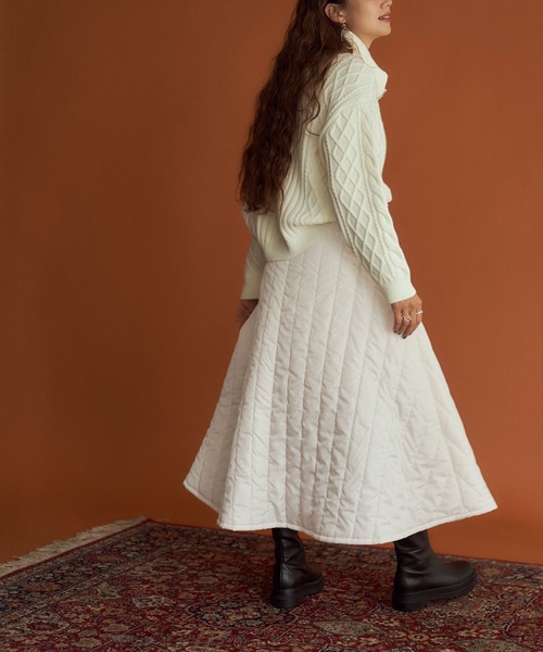 titivate（ティティベイト）の「ｷﾙﾃｨﾝｸﾞﾌﾚｱﾛﾝｸﾞｽｶｰﾄ（スカート・レディース・カーキ/ホワイト系その他/キャメル・L/M/S）」の5枚目の写真