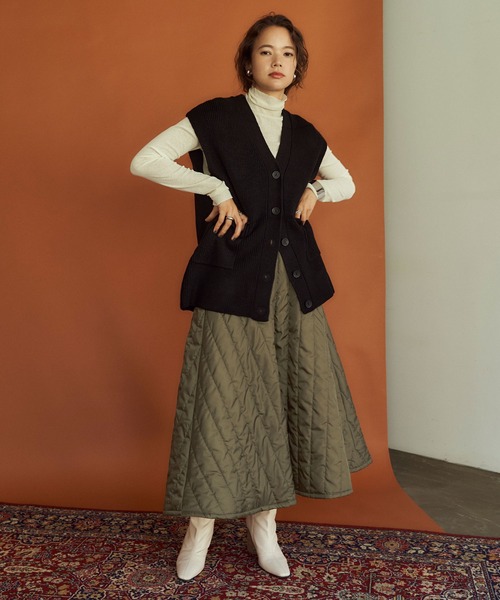 titivate（ティティベイト）の「ｷﾙﾃｨﾝｸﾞﾌﾚｱﾛﾝｸﾞｽｶｰﾄ（スカート・レディース・カーキ/ホワイト系その他/キャメル・L/M/S）」の11枚目の写真